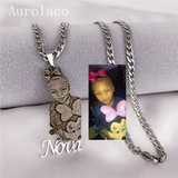 Custom Photo Necklace Custom Picture Nameplate Pendant Necklace for Kids Custom Memory Jewelry for Family Gifts Collar