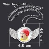 Custom Baby Photo Angel Wings Pendant with Long Chain Rhinestones Necklace Personalized Glass Dome Picture Customized Jewelry