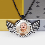 Custom Baby Photo Angel Wings Pendant with Long Chain Rhinestones Necklace Personalized Glass Dome Picture Customized Jewelry