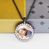 Custom Baby Photo Angel Wings Pendant with Long Chain Rhinestones Necklace Personalized Glass Dome Picture Customized Jewelry