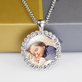 Custom Baby Photo Angel Wings Pendant with Long Chain Rhinestones Necklace Personalized Glass Dome Picture Customized Jewelry