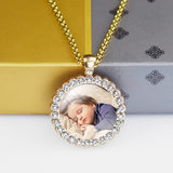 Custom Baby Photo Angel Wings Pendant with Long Chain Rhinestones Necklace Personalized Glass Dome Picture Customized Jewelry