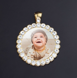 Custom Baby Photo Angel Wings Pendant with Long Chain Rhinestones Necklace Personalized Glass Dome Picture Customized Jewelry