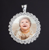 Custom Baby Photo Angel Wings Pendant with Long Chain Rhinestones Necklace Personalized Glass Dome Picture Customized Jewelry