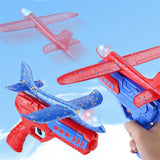 Children Catapult Foam Plane Gun Toy Hand Throw Aircraft Launcher With Light Flight Glider Kids Outdoor Luminous Airplane Toys