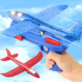 Children Catapult Foam Plane Gun Toy Hand Throw Aircraft Launcher With Light Flight Glider Kids Outdoor Luminous Airplane Toys