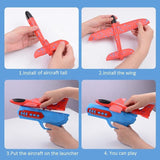 Children Catapult Foam Plane Gun Toy Hand Throw Aircraft Launcher With Light Flight Glider Kids Outdoor Luminous Airplane Toys