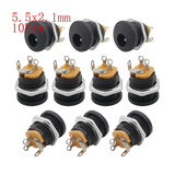 10Pcs DC Connectors 5.5x2.1mm 3.5x1.3mm DC Power Plug Male Female Jack Socket Nut Panel Mount DC Power Adapter Connector 5.5*2.1