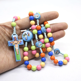 1PC Cartoon JESUS Cross Pendant Necklace Rosary Beads Children Kid Girls Catholic Christian Orthodox Fashion Religious Jewelry