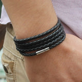 brand black retro leather bracelet men bangles fashionChain link male charm bracelet with 5 laps