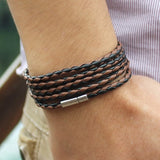 brand black retro leather bracelet men bangles fashionChain link male charm bracelet with 5 laps