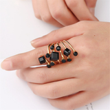 Punk Antique Black Crystal Stone Opening Gold Rings Set for Women Men Adjustable Gothic Statement Party Jewelry