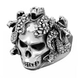 Gothic Punk Ring For Men Retro Skeleton Devil Male Ring Skull Adjustable Exaggeration Death Officer Snake Captain