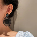 Big Black Flower Hanging Earrings For Women Exaggerated Rock Personality  Wedding Party Jewelry Valentine's Day Girl Gift