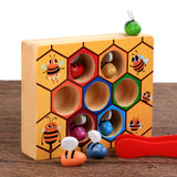 3D Wooden Leaning Educatinal Toys Children Montessori Early Education Beehive Game Childhood Color Cognitive Clip Small Bee Toy